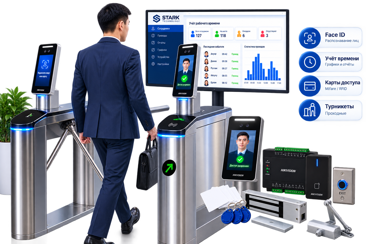 Турникет с Face ID и системой контроля доступа в Шымкенте